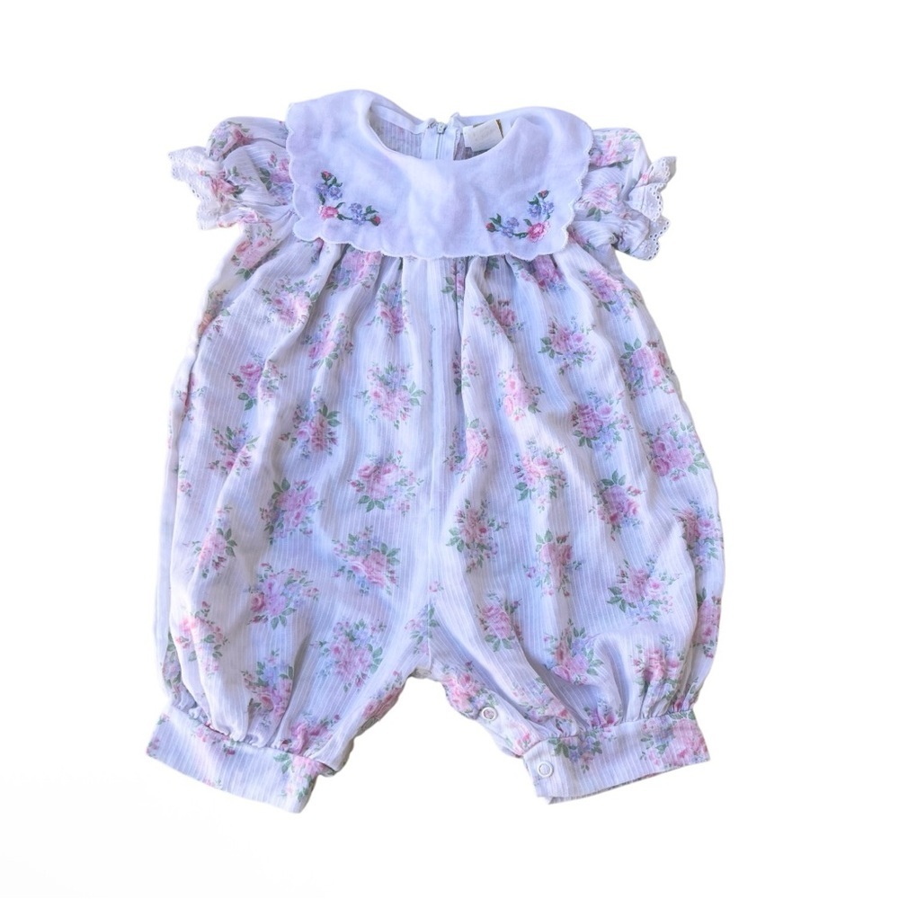 Vintage Little bitty Floral Baby Romper with Ruffled Sleeves Baby Size 18month